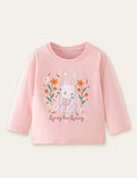 Flower and Rabbit Printed Long-Sleeved T-shirt