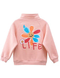 Flower Letter Printed Zipper Jacket - CCMOM