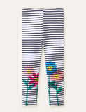 Flower Printed Striped Leggings - CCMOM