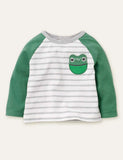 Frog Appliqué Striped Long Sleeve T-shirt