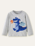 Funny Dinosaur Appliqué Long Sleeve T-shirt - CCMOM