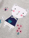 Garden Embroidered Kitten Appliqué Long Sleeve Dress - CCMOM