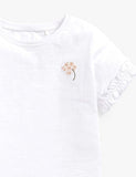 Girl Bee&Flower Embroidered 100% Cotton Ruffle T-shirt - CCMOM