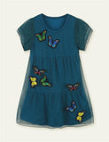 Girl Butterfly Decor Mesh Cuffs Casual Dress - CCMOM