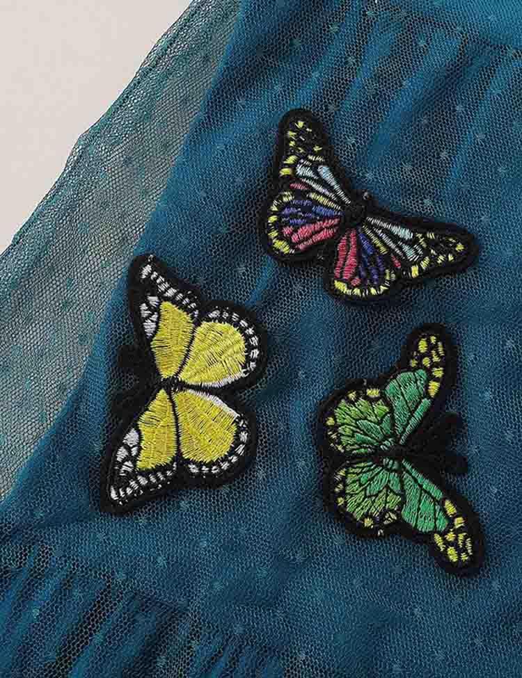 Girl Butterfly Decor Mesh Cuffs Casual Dress - CCMOM