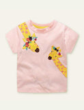 Girl Giraffe Appliqué Short Sleeves T-shirt - CCMOM