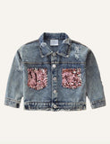 Girl's Denim Sequined Coat - CCMOM