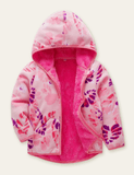 Girls' Printed Polar Fleece Zipper Design Hooded Jacket - CCMOM