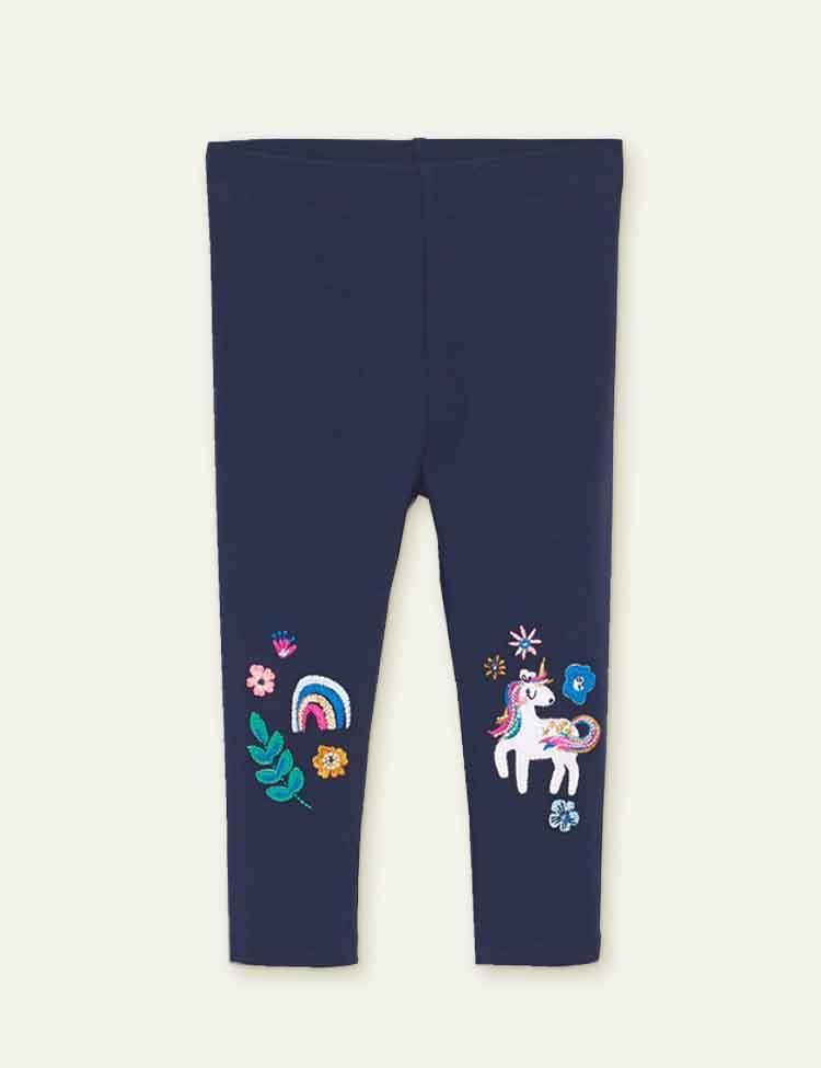 Girls' Unicorn Embroidered Cotton Leggings - CCMOM
