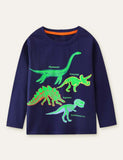 Glowing Dinosaur Printed Long-Sleeved T-shirt
