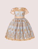 Gold Bow Embroidered Mesh Party Dress