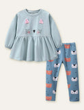 Kitten Embroidery Sweatshirt + Animal Printed Leggings - CCMOM