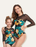 Leaves Printed Mesh Family Matching Swimsuit - CCMOM