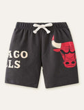 Letter Bull Head Printed Shorts - CCMOM