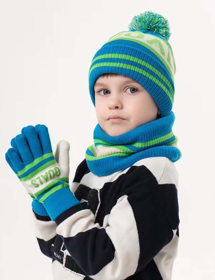 Letter Jacquard Knitted Hat + Scarf + Gloves Set - CCMOM