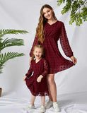 Long Sleeve V-neck Family Matching Dress - CCMOM