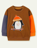 Penguin Appliqué Long-Sleeved Sweatershirt - CCMOM