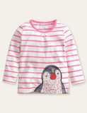 Penguin Embroidered Long Sleeve T-shirt - CCMOM