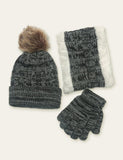 Pom Pom Hat Scarf Gloves Three-Piece Set - CCMOM