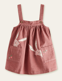 Rabbit Appliqué Embroidered Strap Dress + Floral Printed Shirt - CCMOM