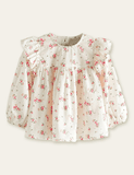 Rabbit Appliqué Embroidered Strap Dress + Floral Printed Shirt - CCMOM