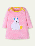 Rabbit Appliqué Long Sleeve Dress - CCMOM