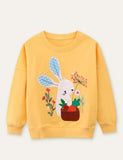 Rabbit Carrot Appliqué Flower Embroidered Sweatshirt - CCMOM
