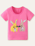 Rabbit Floral Appliqué T-shirt - CCMOM