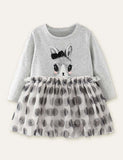 Rabbit Printed Dot Mesh Long Sleeve Dress - CCMOM