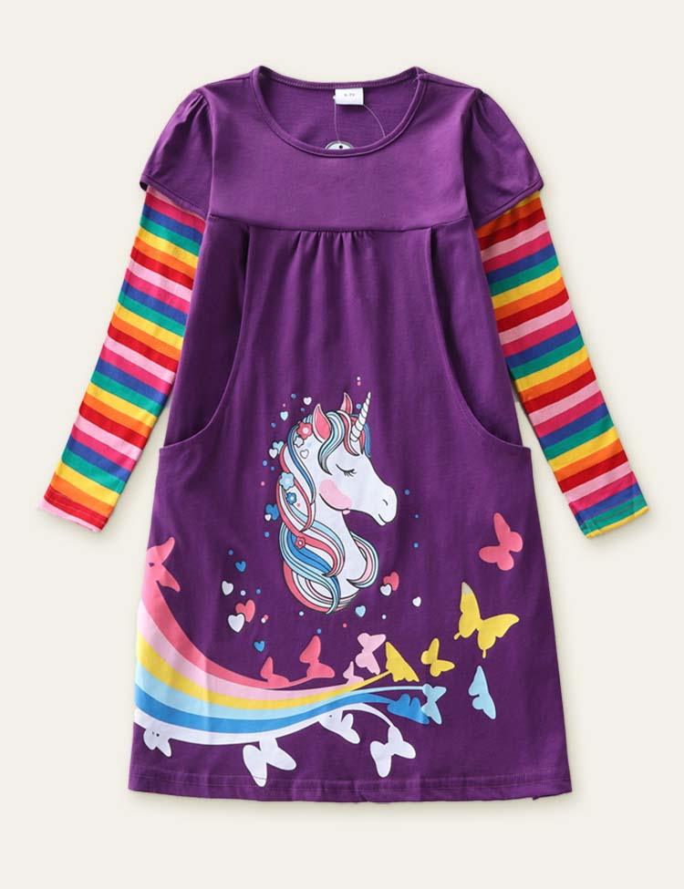 Rainbow Butterfly Unicorn Printed Dress - CCMOM