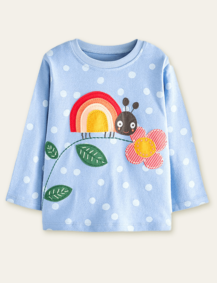 Rainbow Ladybug Appliqué Long Sleeve T-shirt - CCMOM