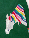 Rainbow Pony Appliqué Long Sleeve Dress - CCMOM