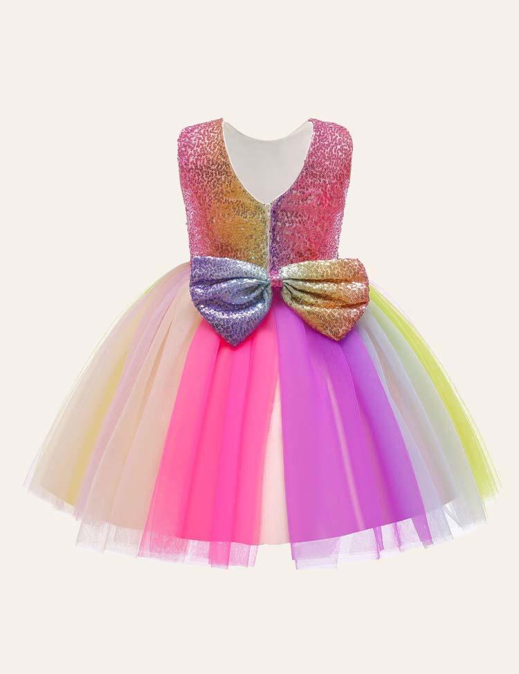 Rainbow Sequin Mesh Party Dress - CCMOM