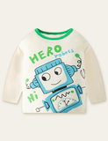 Robot Printed Long-Sleeved T-shirt