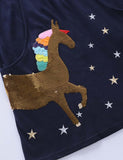 Sequined Unicorn Appliqué Star Embroidered Rainbow Dress - CCMOM