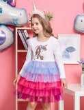 Sequined Unicorn Printed Mesh Party Dress - CCMOM