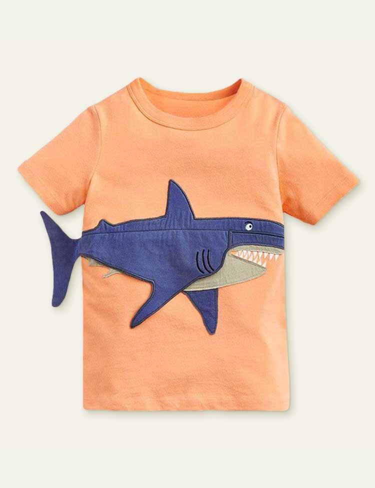 Shark Embroidered Short Sleeves Tee - CCMOM