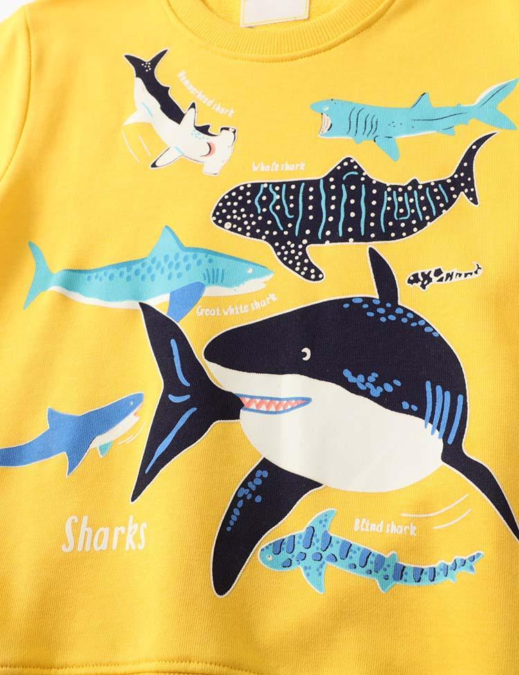 Shark Glowing Print Long Sleeve Pullover - CCMOM