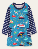 Spaceship Dog Printed Dress