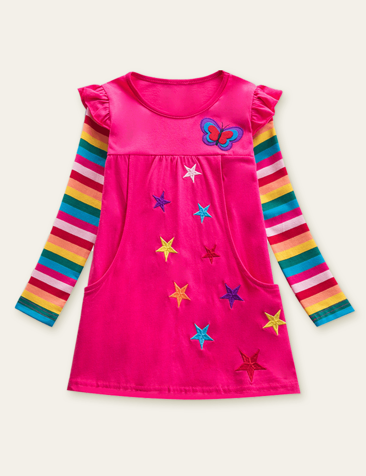 Star Butterfly Embroidered Long Sleeve Dress - CCMOM