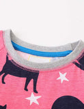 Star Kittens Print Long Sleeve Dress - CCMOM