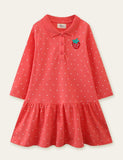 Strawberry Embroidered Polka Dot Long Sleeve Dress - CCMOM
