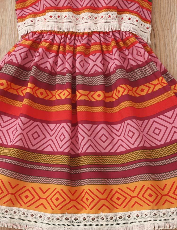 Striped Printed Sleeveless Dress - CCMOM