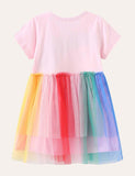 Today Only-Toddler Girl Rainbow Short Sleeves Tulle Dress - CCMOM