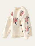 Toddler 3D Flower Crew Neck Pull Over Sweater - CCMOM