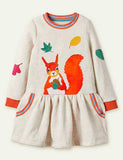 Toddler & Kid Girl Squirrel Appliqué Pocket Dress - CCMOM