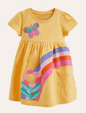 Toddler & Kid Rainbow Butterfly Appliqué Short Sleeves Splice Dress