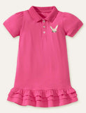 Toddler & Kids Rabbit Embroidered Ruffle Hem Polo Dress - CCMOM