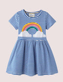 Toddler & Kids Rainbow Applique Striped Short Sleeves Splice Dress