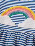Toddler & Kids Rainbow Applique Striped Short Sleeves Splice Dress - CCMOM
